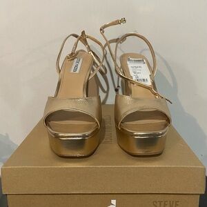 Steve Madden Women's Assured Gold Ankle-Strap Platform Dress Sandals